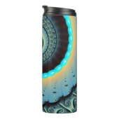 Abstracte blauwe turquoise oranje fractale kunst s thermosbeker (Geroteerd rechts)