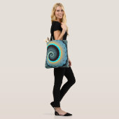 Abstracte blauwe turquoise oranje fractale kunst s tote bag (Op model)