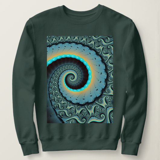Abstracte blauwe turquoise oranje fractale kunst s trui (Design voorkant)