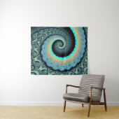Abstracte blauwe turquoise oranje fractale kunst s wandkleed (In Situ (horizontaal))