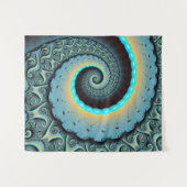 Abstracte blauwe turquoise oranje fractale kunst s wandkleed (Voorkant (horizontaal))