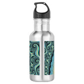 Abstracte blauwe turquoise oranje fractale kunst s waterfles (Achterkant)