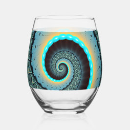 Abstracte blauwe turquoise oranje fractale kunst s wijnglas zonder voet