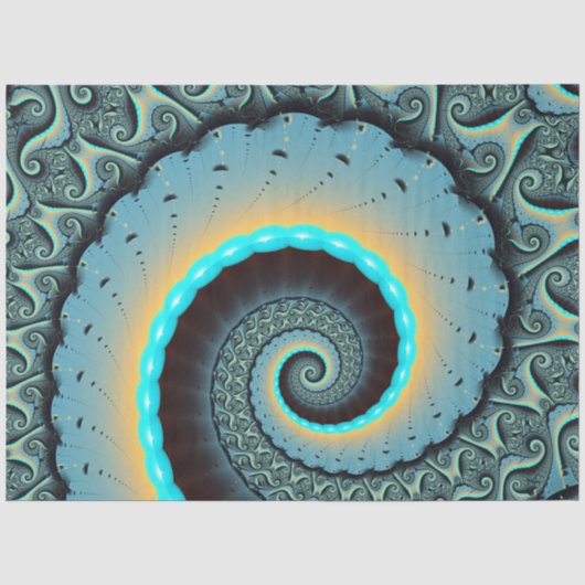 Abstracte blauwe turquoise oranje fractale kunst tissuepapier (Voorkant)