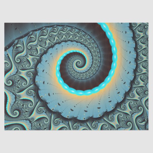 Abstracte blauwe turquoise oranje fractale kunst tissuepapier (Voorkant)