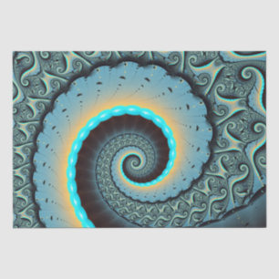 Abstracte blauwe turquoise oranje fractale kunst tissuepapier