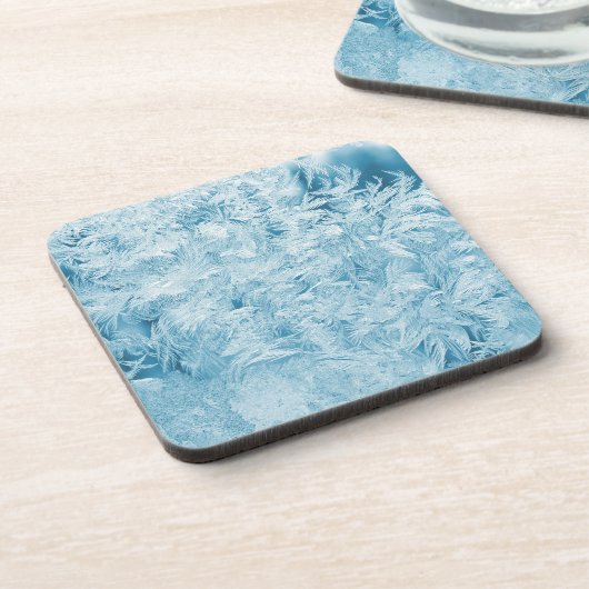 abstracte blauwe veren en sneeuwvlokken bier onderzetter (Linkerzijde)