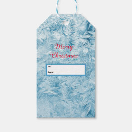 abstracte blauwe veren en sneeuwvlokken cadeaulabel