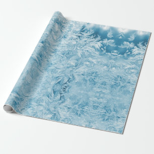 abstracte blauwe veren en sneeuwvlokken cadeaupapier