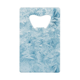 abstracte blauwe veren en sneeuwvlokken creditkaart flessenopener