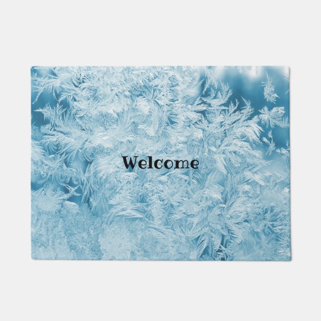 abstracte blauwe veren en sneeuwvlokken deurmat (Voorkant)