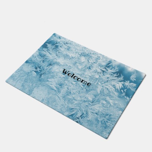 abstracte blauwe veren en sneeuwvlokken deurmat (Schuin)