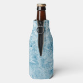 abstracte blauwe veren en sneeuwvlokken flesjeskoeler (Fles Achterkant)