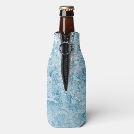 abstracte blauwe veren en sneeuwvlokken flesjeskoeler (Fles Achterkant)