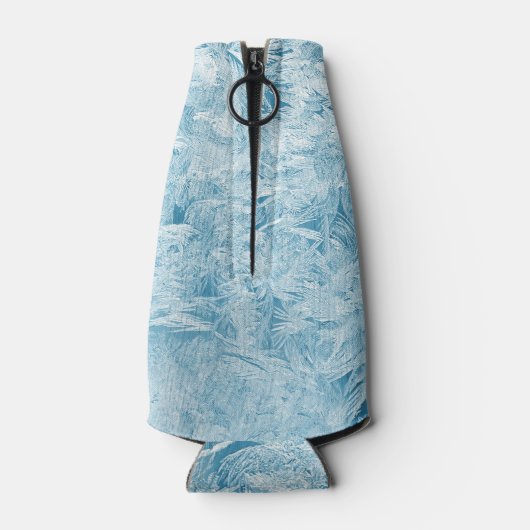 abstracte blauwe veren en sneeuwvlokken flesjeskoeler (Achterkant)