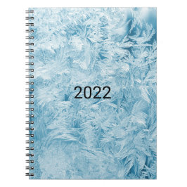 abstracte blauwe veren en sneeuwvlokken notitieboek