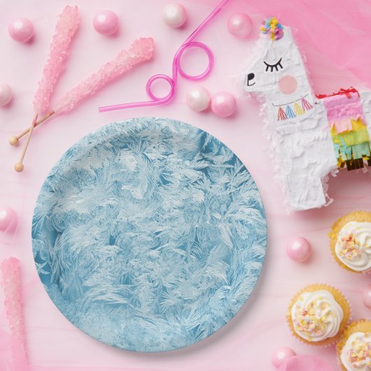 abstracte blauwe veren en sneeuwvlokken papieren bordje (Feest)
