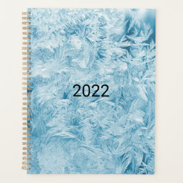 abstracte blauwe veren en sneeuwvlokken planner