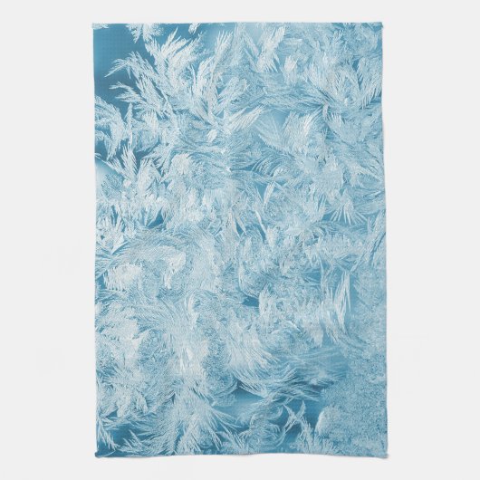 abstracte blauwe veren en sneeuwvlokken theedoek (Verticaal)