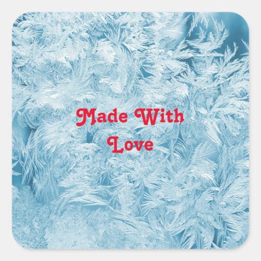 abstracte blauwe veren en sneeuwvlokken vierkante sticker (Voorkant)