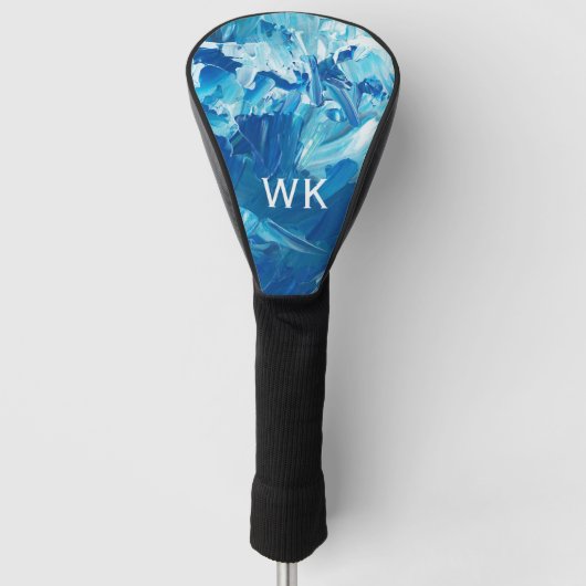 Abstracte blauwe verfgolven golfheadcover (Voorkant)