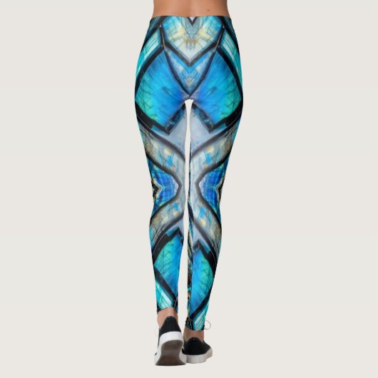 Abstracte blauwe vlinder leggings (Achterkant)