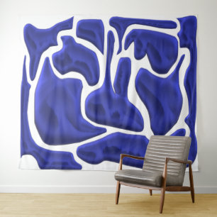 Abstracte Blauwe Vloeibare Vormen – 3D Moderne Kun Wandkleed