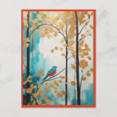 Abstracte blauwe vogel in herfst Golden Leaves For Briefkaart (Voorkant)