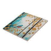 Abstracte blauwe vogel in herfst Golden Leaves For Tegeltje (Zijkant)