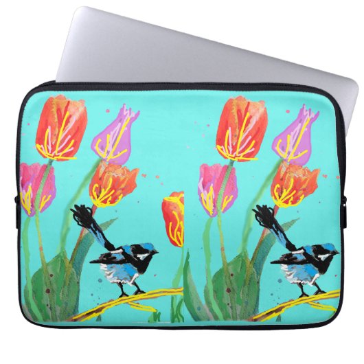 Abstracte blauwe vogels Australische vogelvogels Laptop Sleeve (Voorkant)