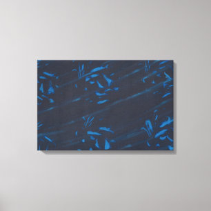 Abstracte blauwe vormen op marine zwart omwikkeld canvas afdruk
