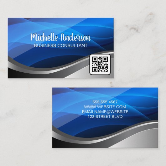 Abstracte blauwe vormen | Qr-code Visitekaartje (Voorkant / Achterkant)