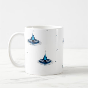 Abstracte blauwe waterdruppel mok met hoog contras