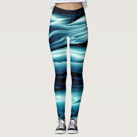 Abstracte blauwe watergolven leggings (Voorkant)
