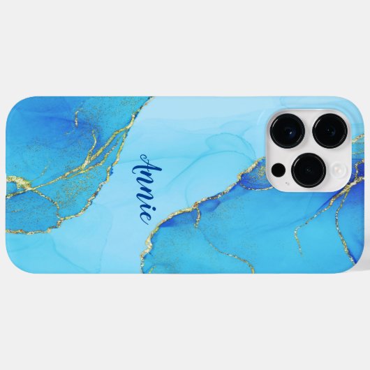 ABSTRACTE BLAUWE WATERKLEUR GEPERSONALISEERD Case-Mate iPhone CASE (Achterkant (horizontaal))