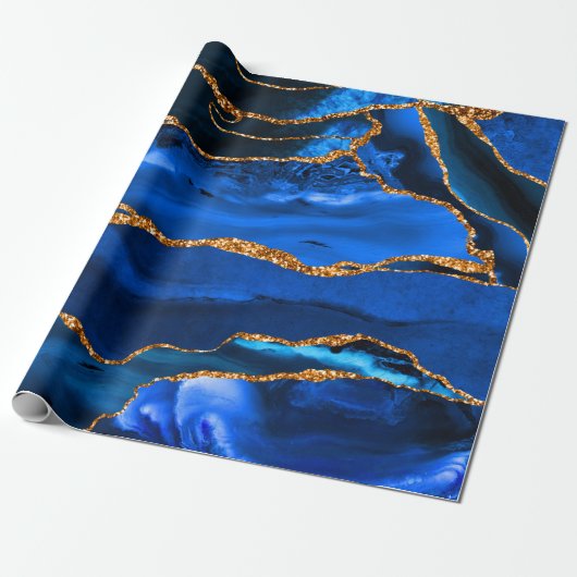 Abstracte blauwe Waterverf Cadeaupapier (Uitgerold)