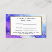 Abstracte Blauwe Waterverf Faux Gouden Stofverwijz Visitekaartje (Achterkant)