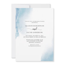 Abstracte Blauwe Waterverf Floral Rehearsal Dinner