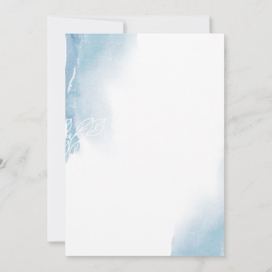 Abstracte Blauwe Waterverf Floral Rehearsal Dinner Kaart (Achterkant)