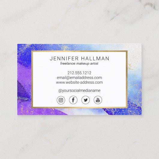 Abstracte blauwe Waterverf met Faux Gold Dust Visitekaartje (Achterkant)