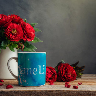 Abstracte blauwe waterverf mok koffie