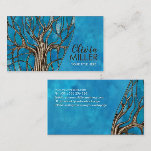 Abstracte blauwe Waterverf mozaïekboom Visitekaartje (Voorkant / Achterkant)