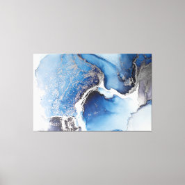 Abstracte blauwe, witte en zilveralcoholinkt canvas afdruk
