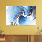 Abstracte blauwe, witte en zilveralcoholinkt canvas afdruk (Insitu (Woonkamer))