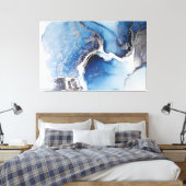 Abstracte blauwe, witte en zilveralcoholinkt canvas afdruk (Insitu (Slaapkamer))