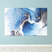 Abstracte blauwe, witte en zilveralcoholinkt canvas afdruk (Insitu (Houten vloer))