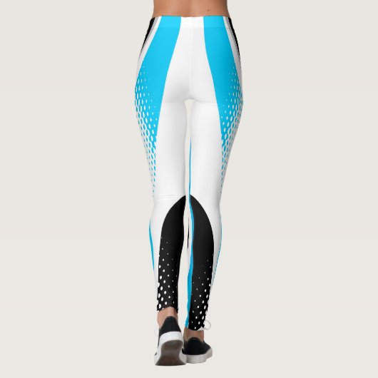 Abstracte blauwe witte en zwarte curve leggings (Achterkant)