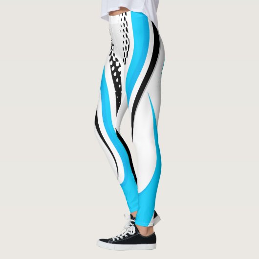 Abstracte blauwe witte en zwarte curve leggings (Links)