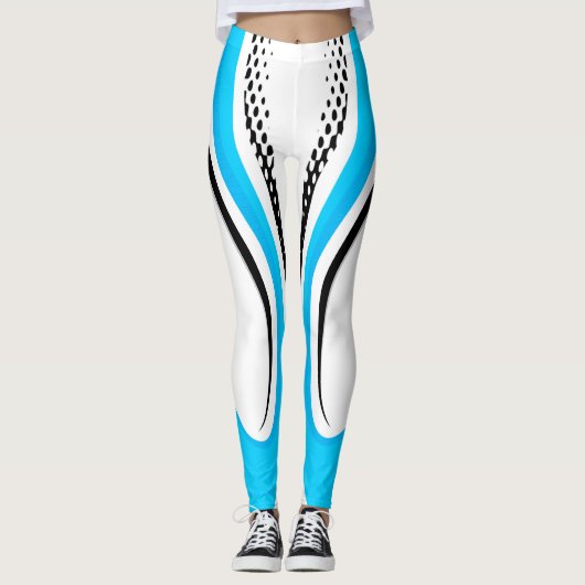 Abstracte blauwe witte en zwarte curve leggings (Voorkant)