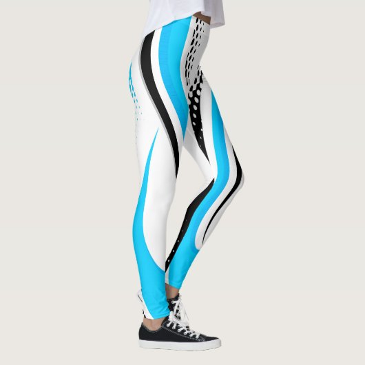Abstracte blauwe witte en zwarte curve leggings (Rechts)